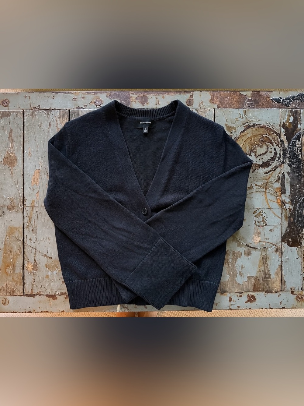 Banana Republic Women’s Black V-Neck Button Cardigan with Wide Sleeve